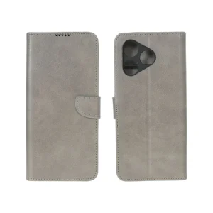کیف چرمی موبایل مگنتی محافظ لنزدار Honor X5c - طوسی
