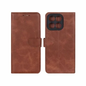 کیف چرمی موبایل مگنتی محافظ لنزدار Honor X7c - قهوه ای