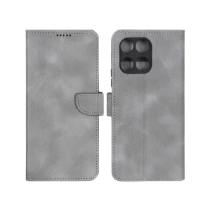 کیف چرمی موبایل مگنتی محافظ لنزدار Honor X5b / X5b Plus - خاکستری
