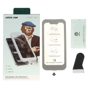 محافظ صفحه نمایش شیشه ای اورجینال Green Lion Picasso 3D Privacy One-Touch Installation مدل Apple iPhone 17 Air (پک دار)