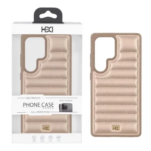 قاب اورجینال HDD چرم پافری طرح دوخت Samsung Galaxy S25 Ultra - طلایی (پک دار)