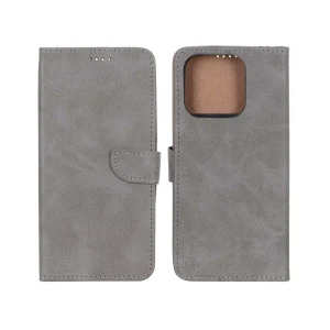 کیف چرمی موبایل مگنتی Xiaomi Redmi 12C / Redmi 11A / Poco C55 - خاکستری