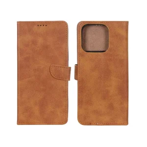 کیف چرمی موبایل مگنتی Xiaomi Redmi 12C / Redmi 11A / Poco C55 - عسلی